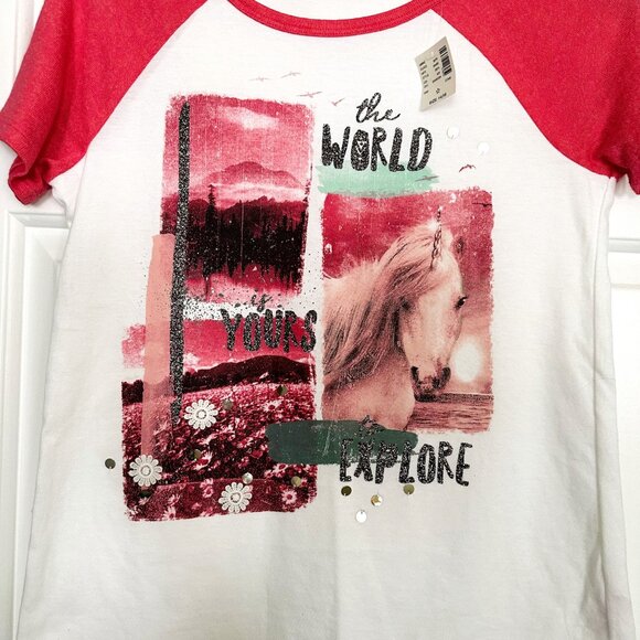 NWT Girls Justice Short Sleeve Top - The World is Yours to Explore - Picture 3 of 6
